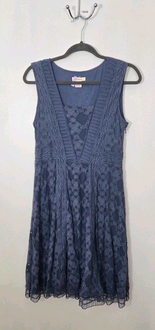 Sundance Dress Womens 2 Boho Crochet Lace Embroidered Blue Cottagecore hippie